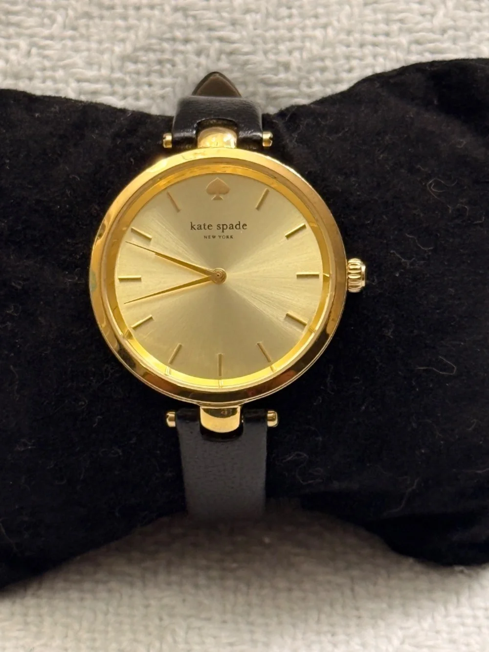 Kate Spade Black Leather Gold Stainless Steel Wrist Watch #21